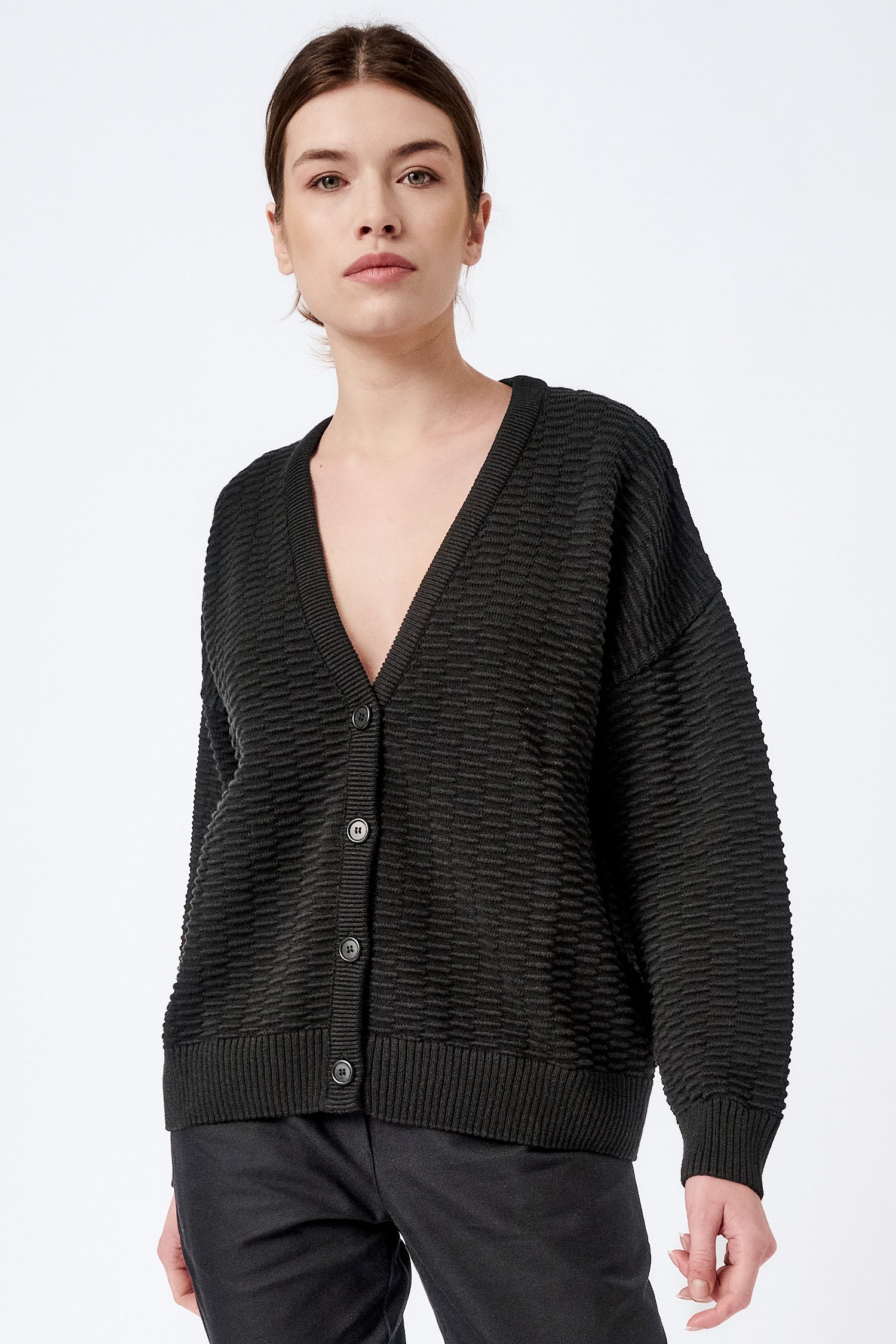Knitted relief button-down cardigan – Mila.Vert