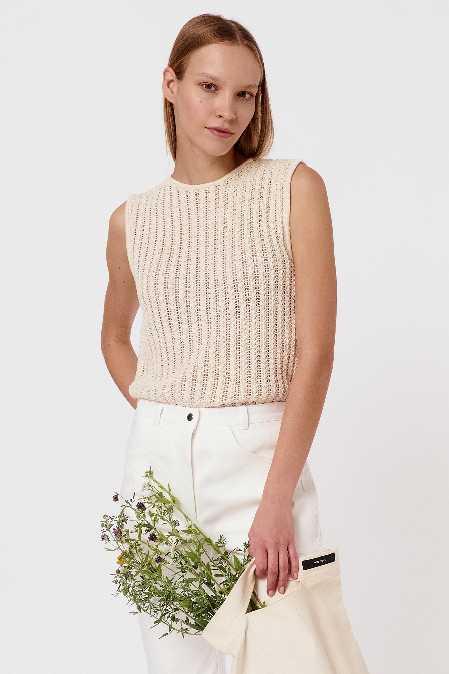 Knitted ribbed lace top – Mila.Vert