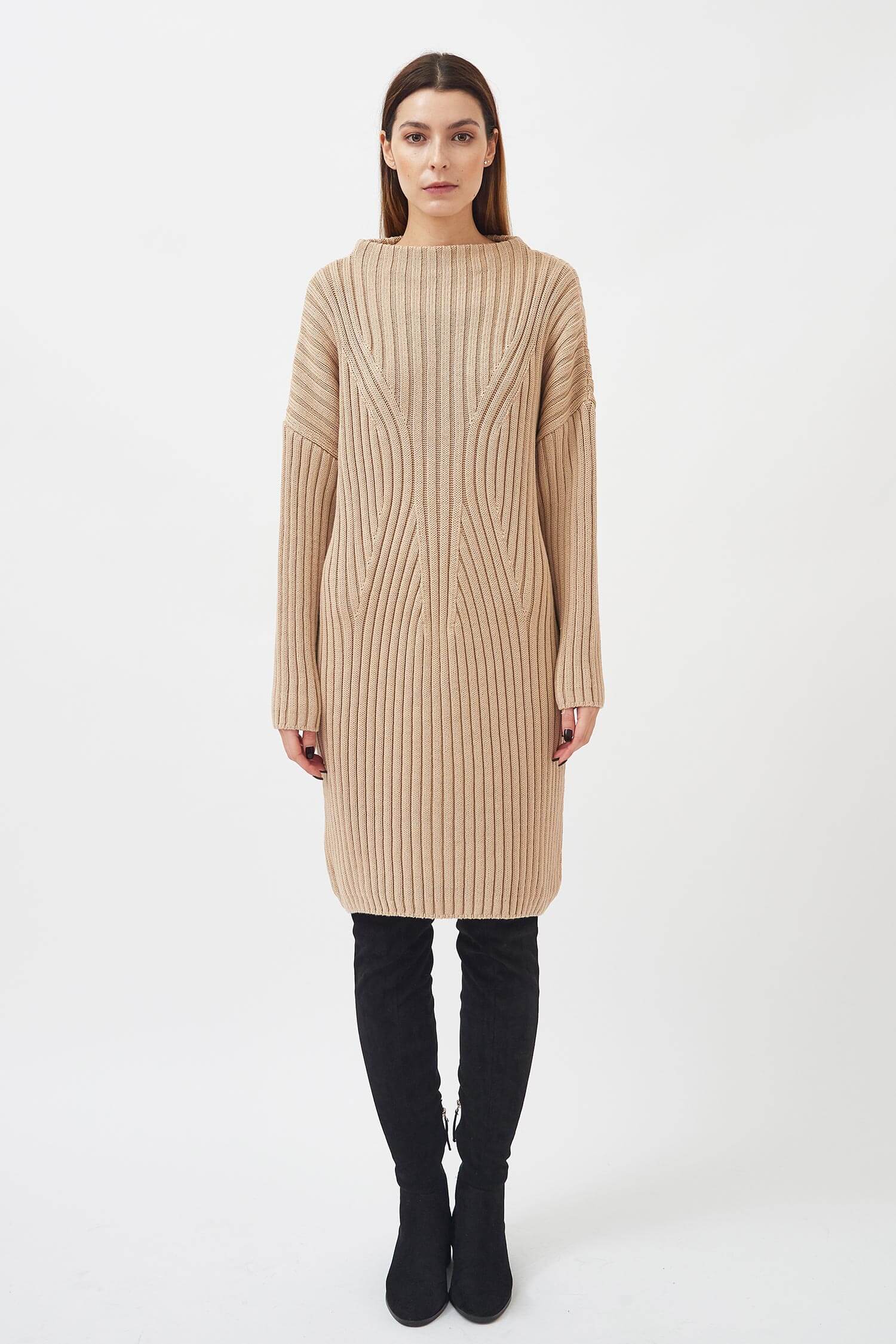 Knitted high boat neck jumper dress