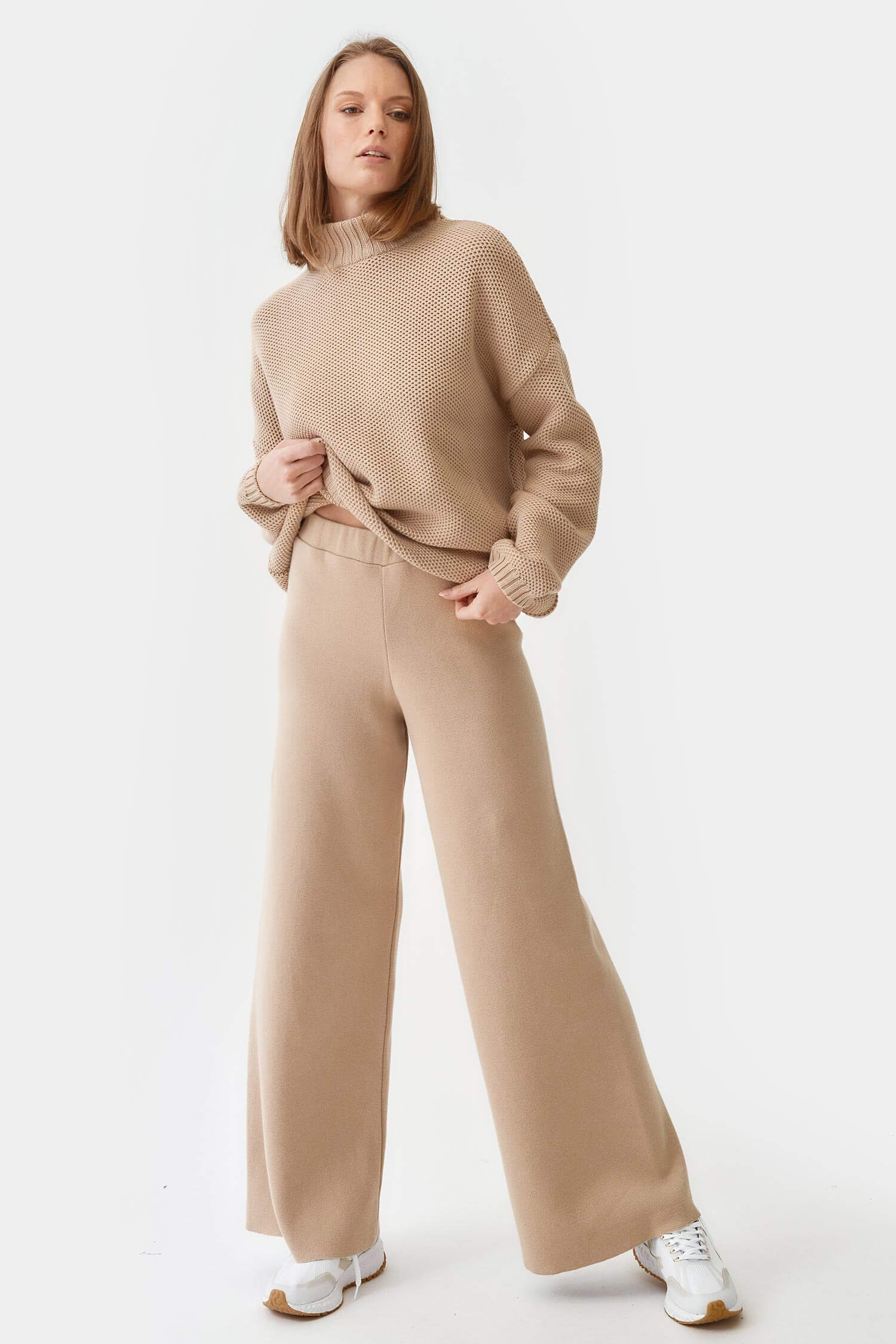 Rib-knit trousers - Light beige - Ladies | H&M IN
