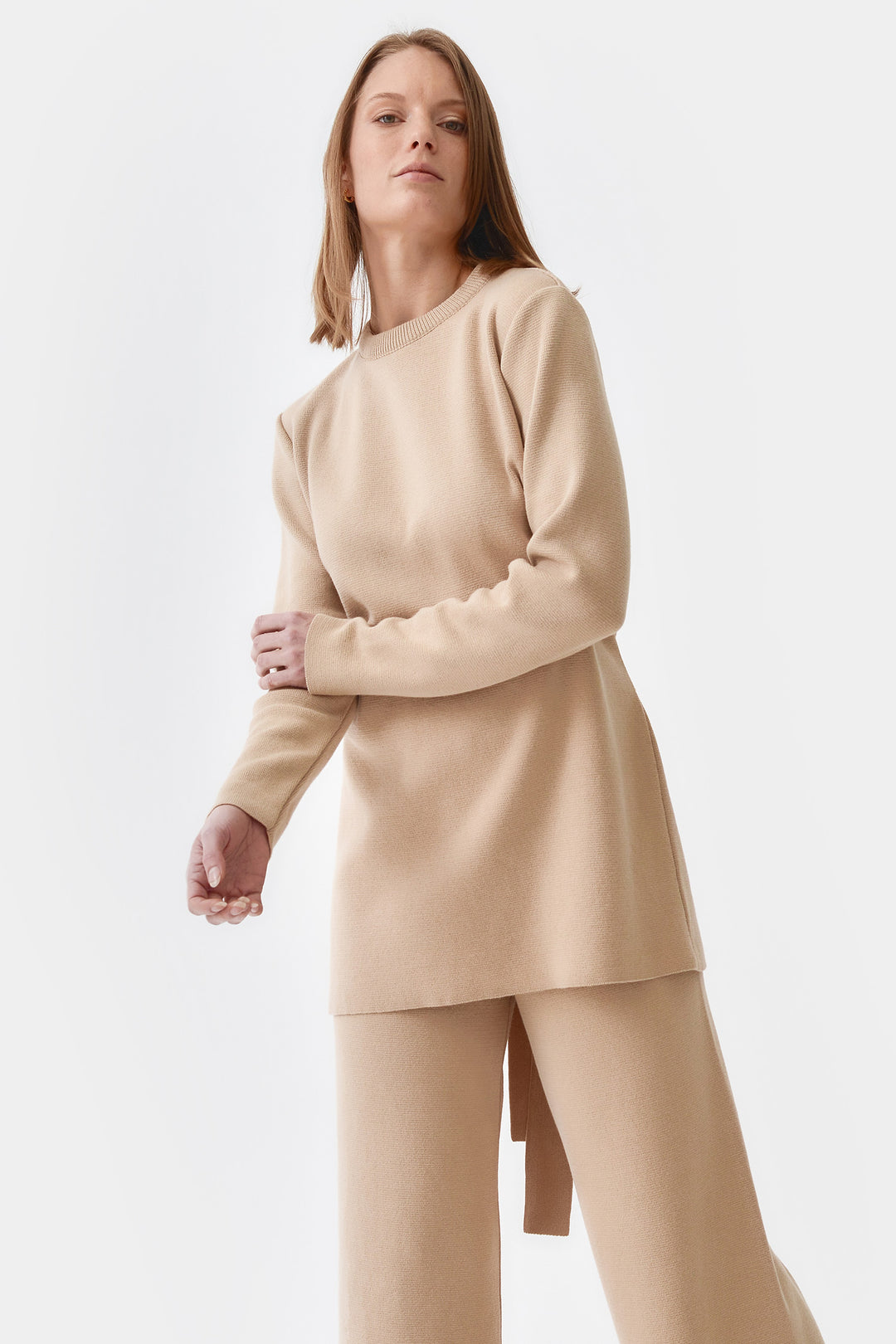 Knitted belted tunic