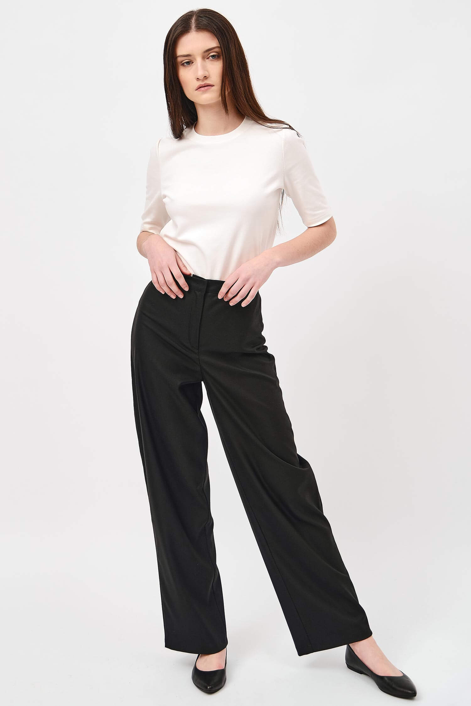 Buy Broadstar Women Black Wide Leg Loose Fit High-Rise Stretchable Formal  Trousers at Amazon.in