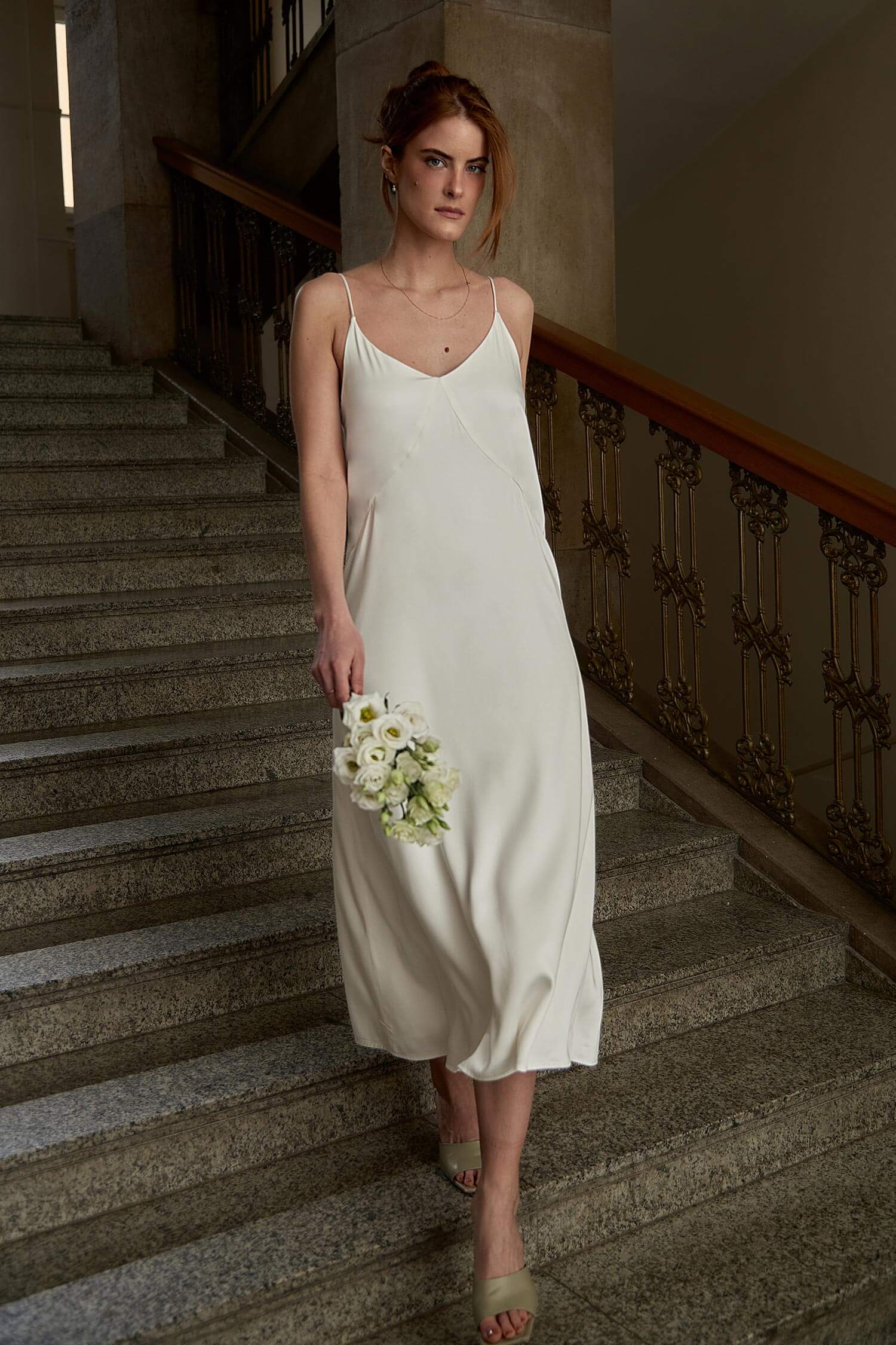 White silk on sale slip dress long